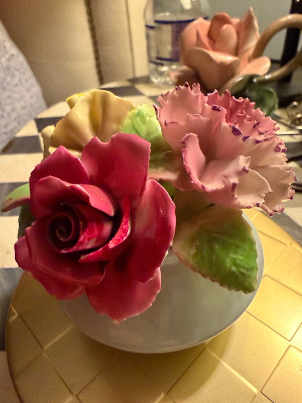 Staffordshire Bone china vintage floral arrangement in pale bone bone china vase